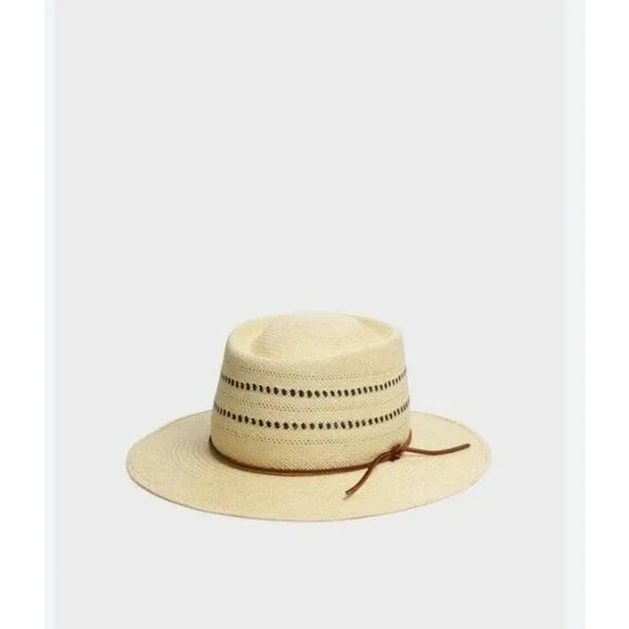 RAG & BONE Cora straw women's boater panama hat -Natural/Tan - SMALL